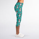 Cartoon Boston Terrier Pattern Print Women's Capri Leggings
