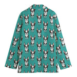 Cartoon Boston Terrier Pattern Print Women's Cotton Blazer