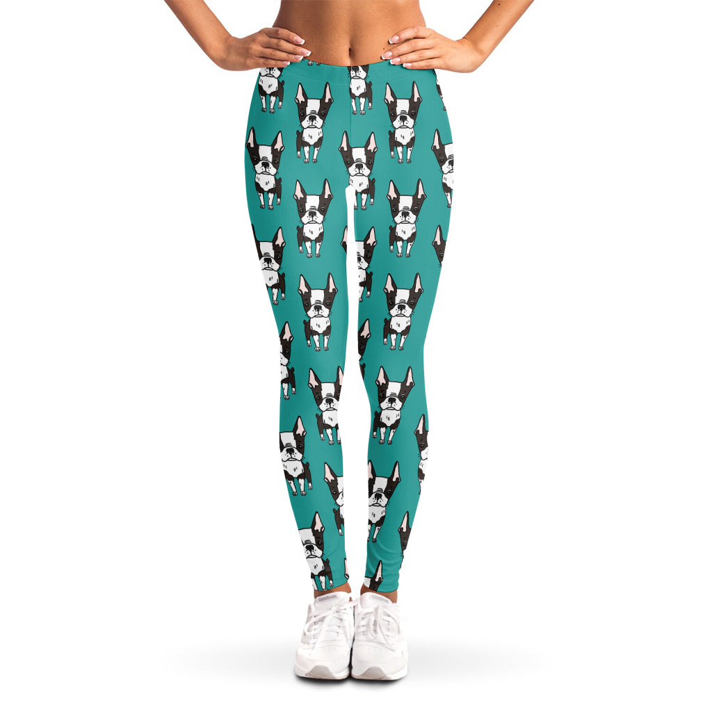 Cartoon Boston Terrier Pattern Print Women's Leggings