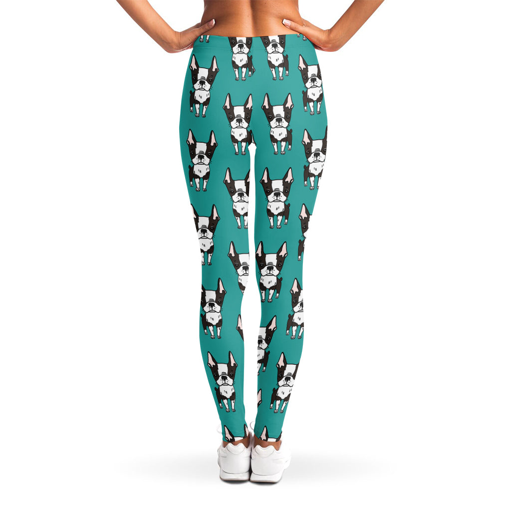 Cartoon Boston Terrier Pattern Print Women's Leggings