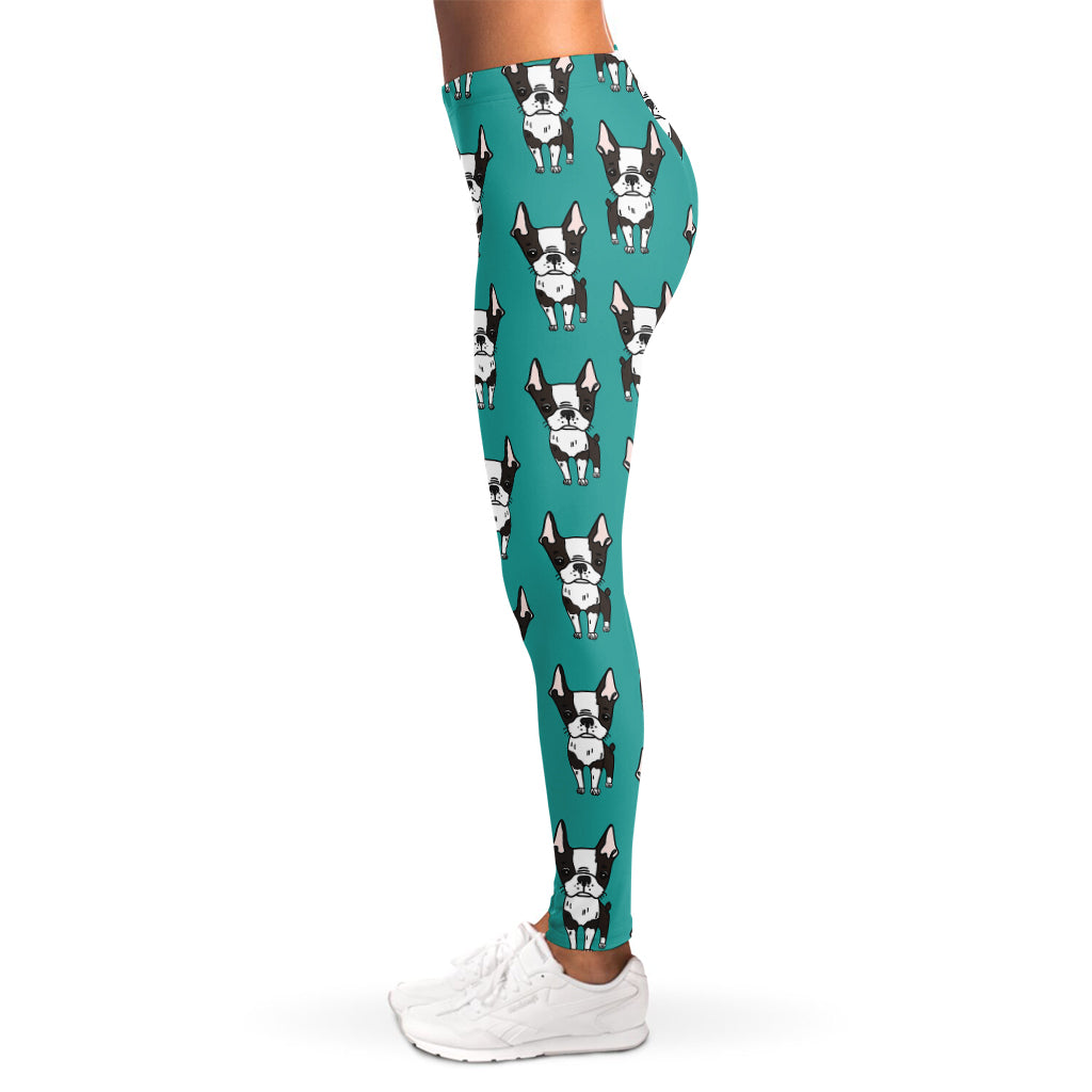 Cartoon Boston Terrier Pattern Print Women's Leggings