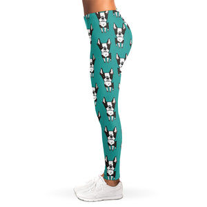 Cartoon Boston Terrier Pattern Print Women's Leggings