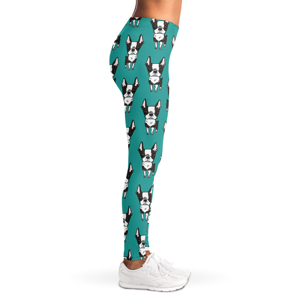 Cartoon Boston Terrier Pattern Print Women's Leggings