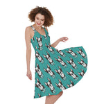 Cartoon Boston Terrier Pattern Print Women's Sleeveless Dress