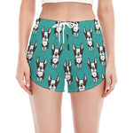 Cartoon Boston Terrier Pattern Print Women's Split Running Shorts