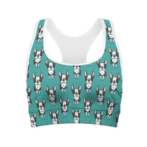 Cartoon Boston Terrier Pattern Print Women's Sports Bra