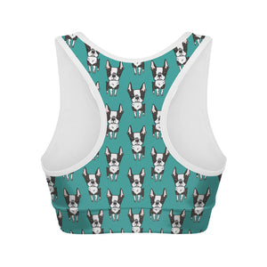 Cartoon Boston Terrier Pattern Print Women's Sports Bra