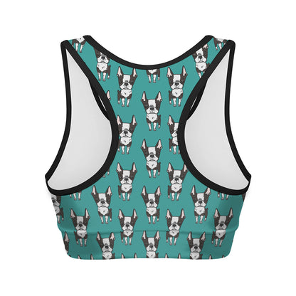 Cartoon Boston Terrier Pattern Print Women's Sports Bra