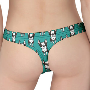 Cartoon Boston Terrier Pattern Print Women's Thong