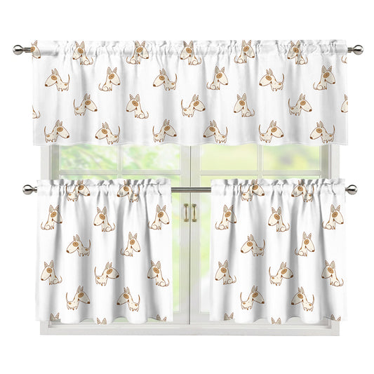 Cartoon Bull Terrier Pattern Print 3 Piece Kitchen Curtains