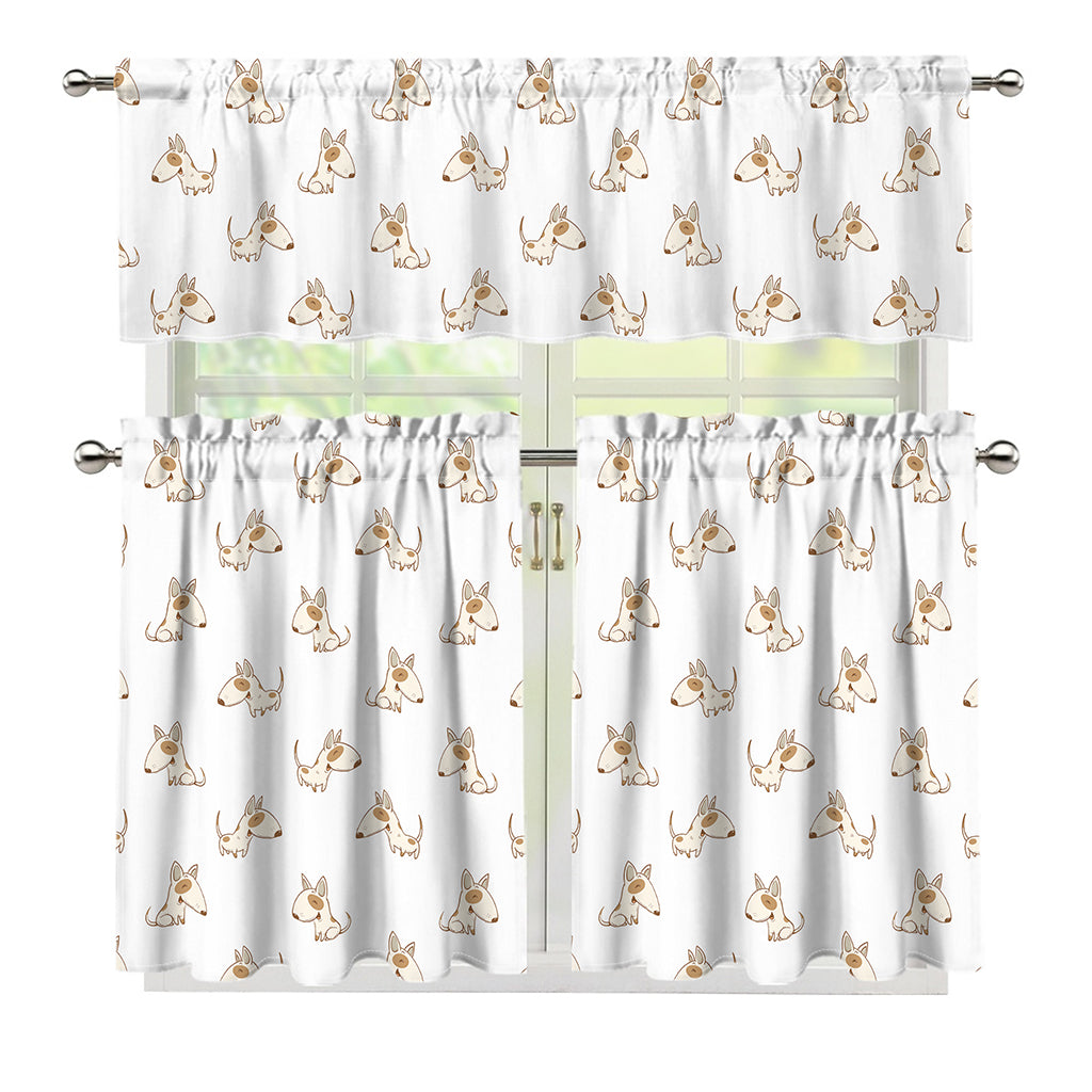 Cartoon Bull Terrier Pattern Print 3 Piece Kitchen Curtains