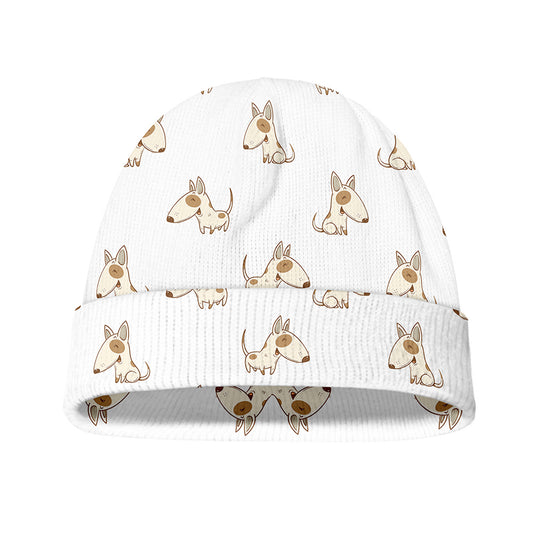 Cartoon Bull Terrier Pattern Print Beanie