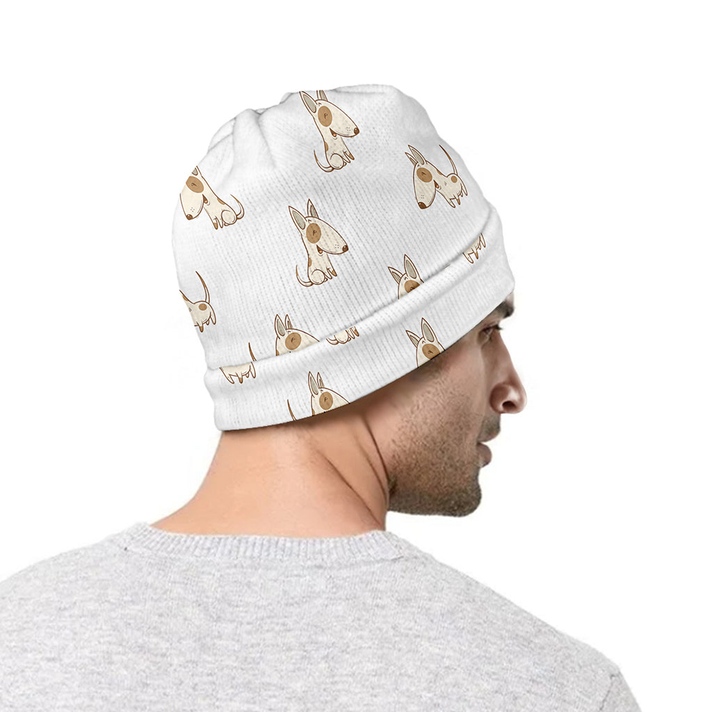 Cartoon Bull Terrier Pattern Print Beanie