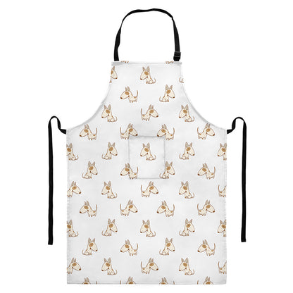 Cartoon Bull Terrier Pattern Print Bib Apron With Pocket