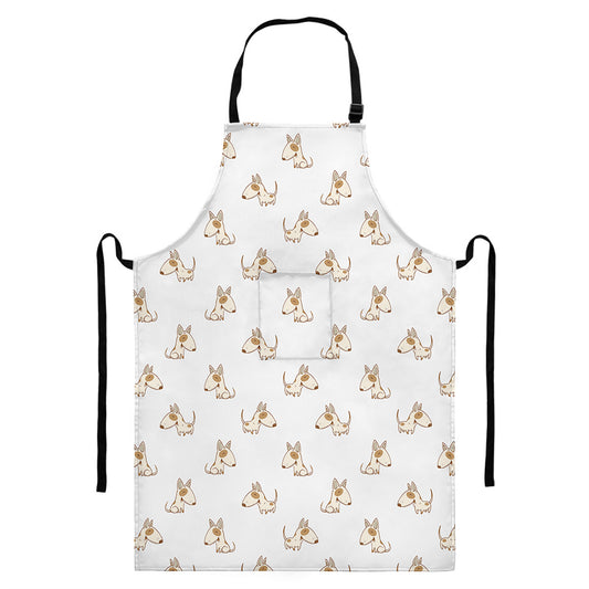 Cartoon Bull Terrier Pattern Print Bib Apron With Pocket