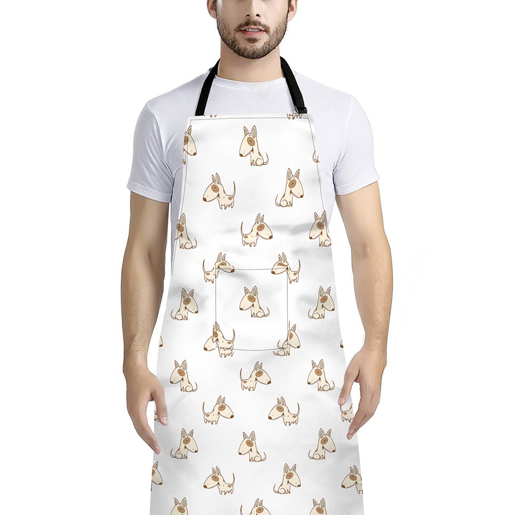 Cartoon Bull Terrier Pattern Print Bib Apron With Pocket