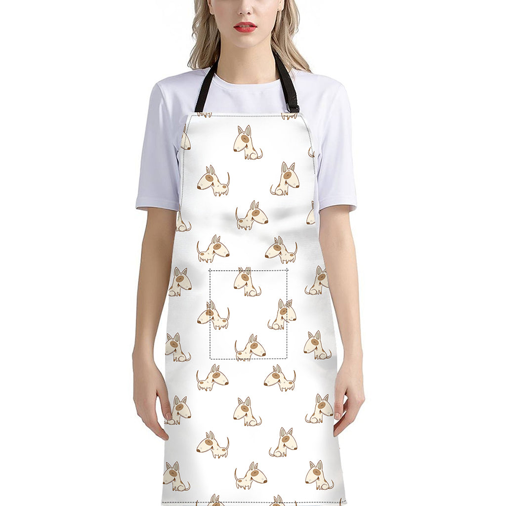 Cartoon Bull Terrier Pattern Print Bib Apron With Pocket