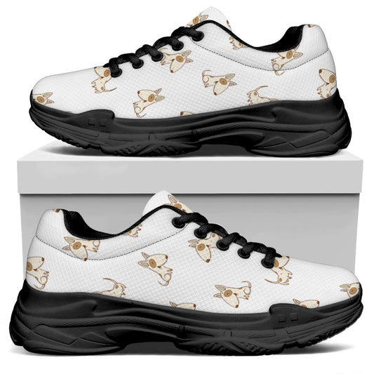 Cartoon Bull Terrier Pattern Print Black Chunky Shoes