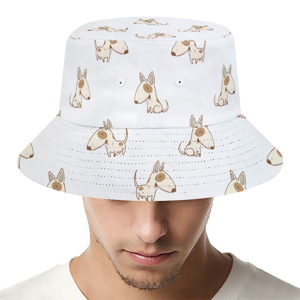 Cartoon Bull Terrier Pattern Print Bucket Hat