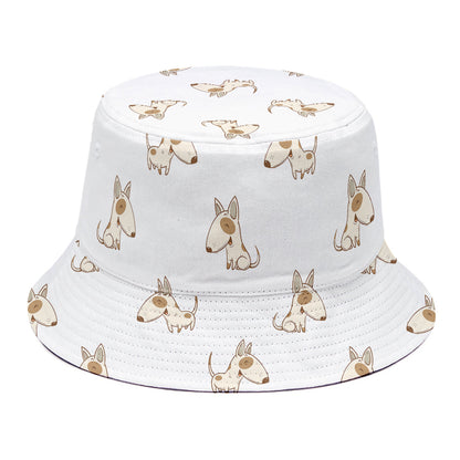 Cartoon Bull Terrier Pattern Print Bucket Hat