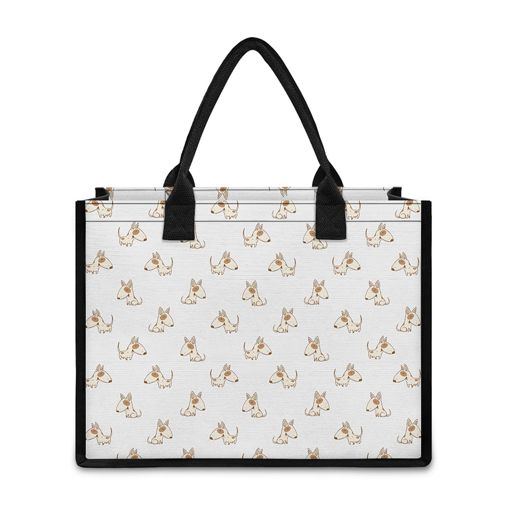 Cartoon Bull Terrier Pattern Print Canvas Tote Bag
