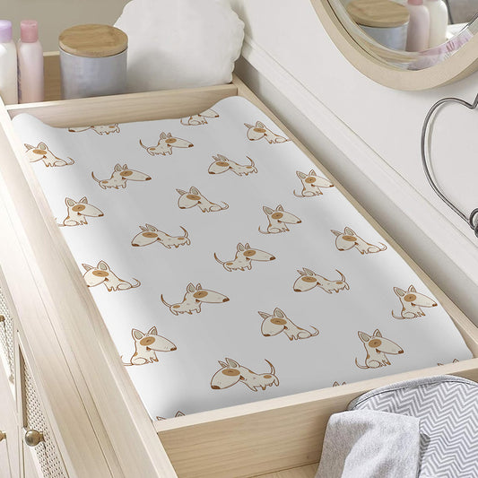 Cartoon Bull Terrier Pattern Print Changing Pad Cover
