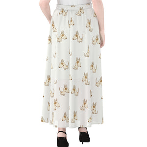 Cartoon Bull Terrier Pattern Print Chiffon Maxi Skirt