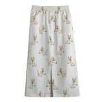 Cartoon Bull Terrier Pattern Print Cotton Front Slit Maxi Skirt