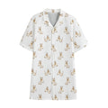 Cartoon Bull Terrier Pattern Print Cotton Hawaiian Shirt