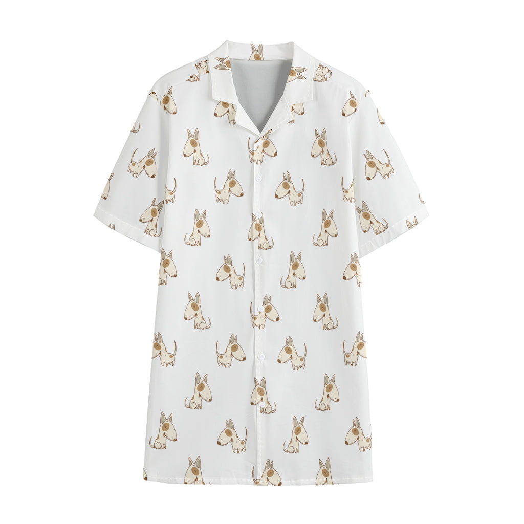 Cartoon Bull Terrier Pattern Print Cotton Hawaiian Shirt