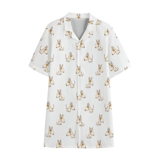 Cartoon Bull Terrier Pattern Print Cotton Hawaiian Shirt
