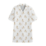Cartoon Bull Terrier Pattern Print Cotton Hawaiian Shirt