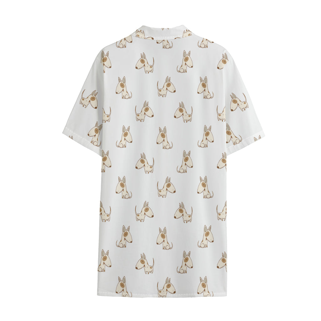 Cartoon Bull Terrier Pattern Print Cotton Hawaiian Shirt