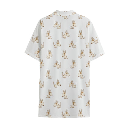 Cartoon Bull Terrier Pattern Print Cotton Hawaiian Shirt