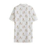 Cartoon Bull Terrier Pattern Print Cotton Hawaiian Shirt