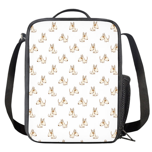 Cartoon Bull Terrier Pattern Print Crossbody Lunch Bag