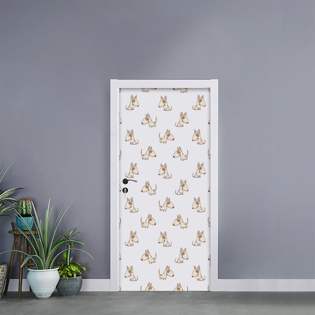 Cartoon Bull Terrier Pattern Print Door Sticker