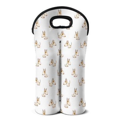Cartoon Bull Terrier Pattern Print Double Neoprene Wine Tote