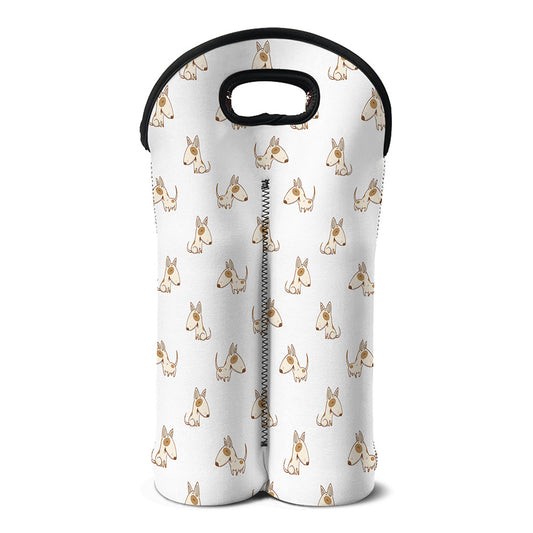 Cartoon Bull Terrier Pattern Print Double Neoprene Wine Tote