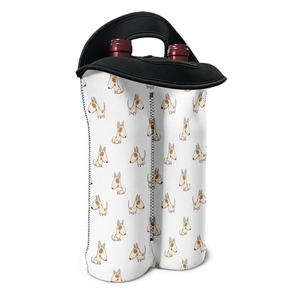 Cartoon Bull Terrier Pattern Print Double Neoprene Wine Tote