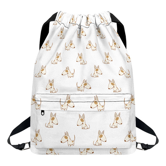 Cartoon Bull Terrier Pattern Print Drawstring Backpack