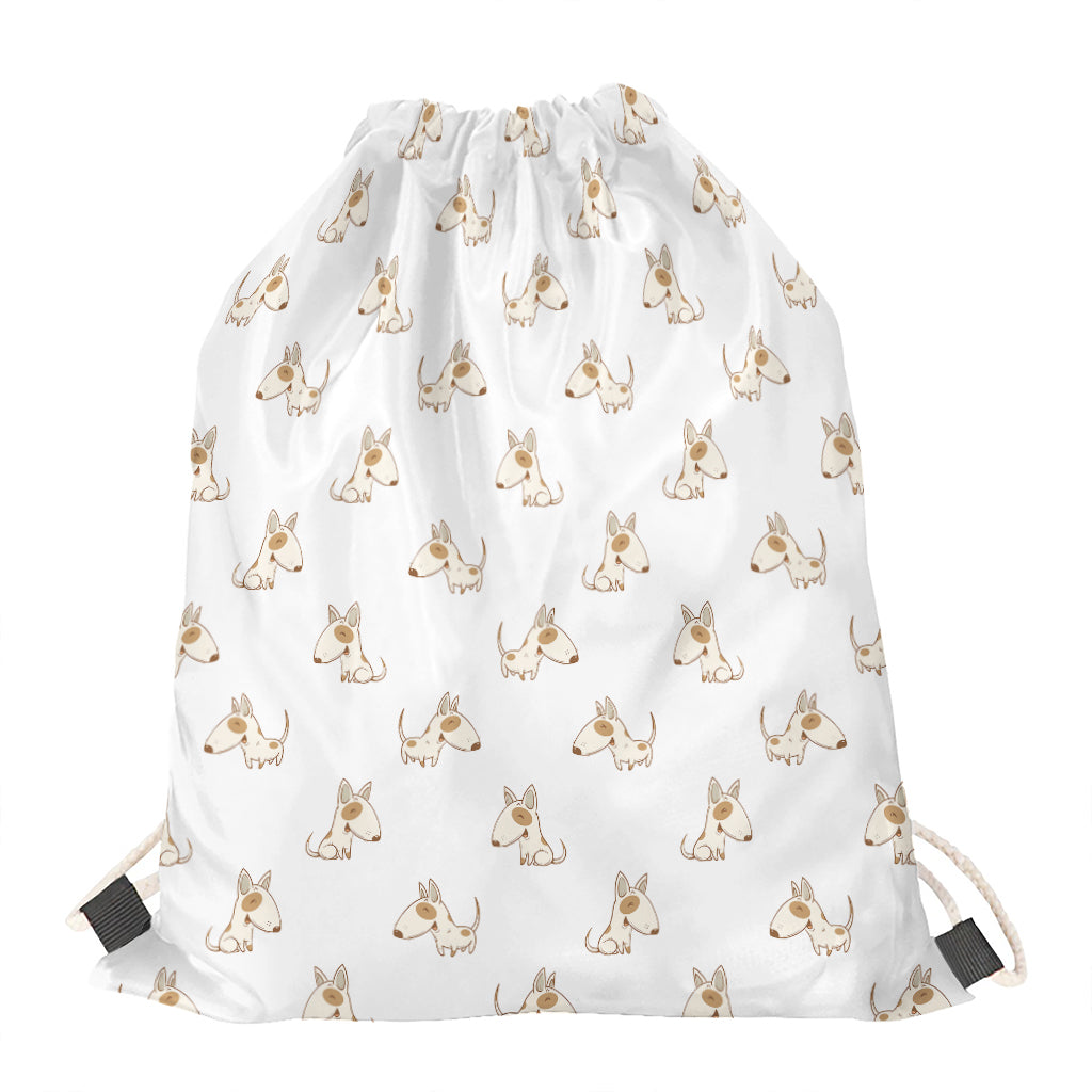 Cartoon Bull Terrier Pattern Print Drawstring Bag