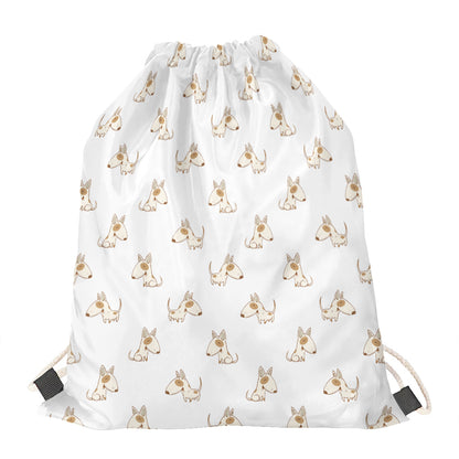 Cartoon Bull Terrier Pattern Print Drawstring Bag