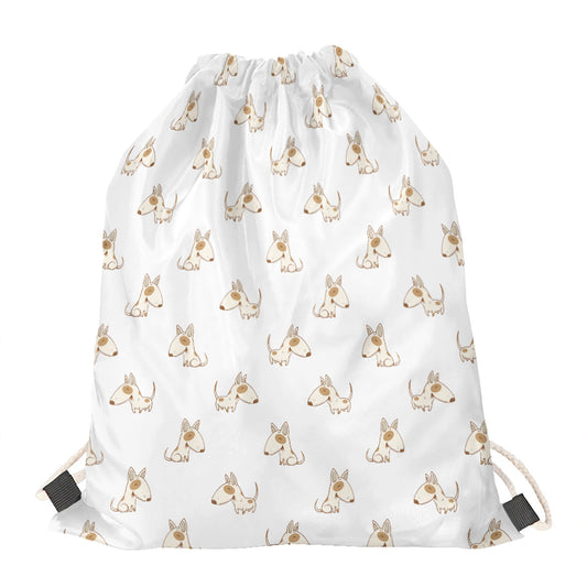 Cartoon Bull Terrier Pattern Print Drawstring Bag