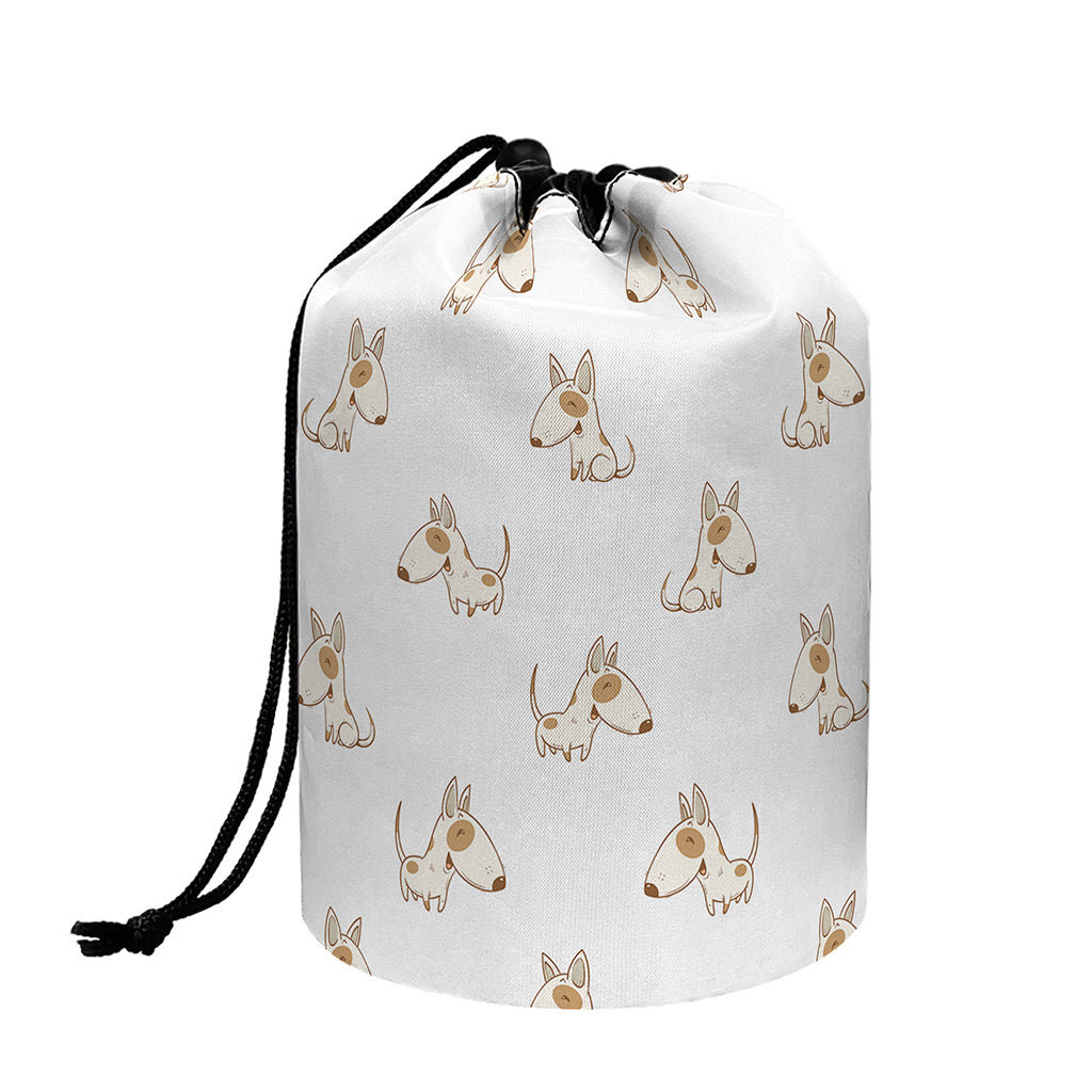 Cartoon Bull Terrier Pattern Print Drawstring Makeup Bag