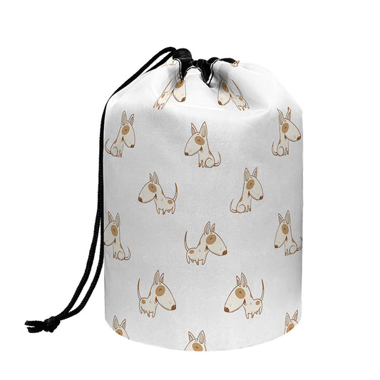 Cartoon Bull Terrier Pattern Print Drawstring Makeup Bag