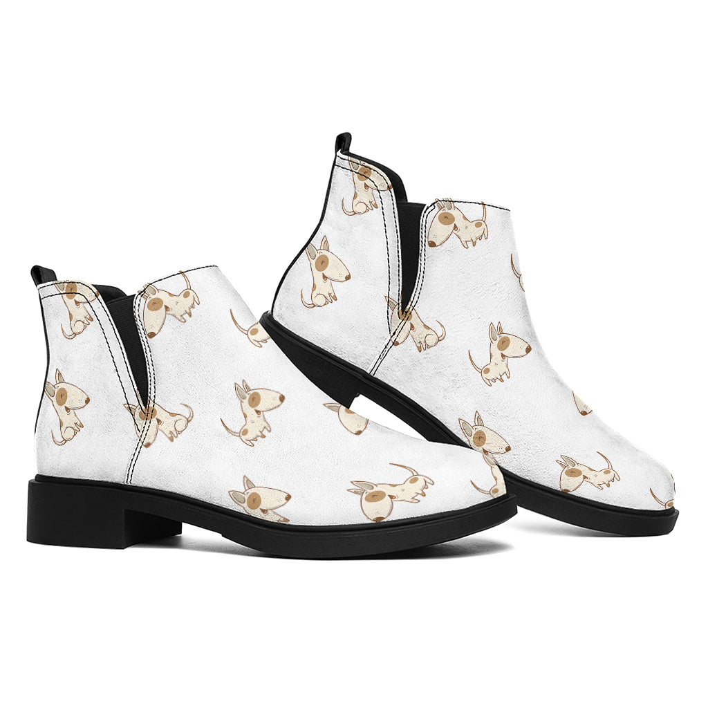 Cartoon Bull Terrier Pattern Print Flat Ankle Boots