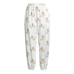 Cartoon Bull Terrier Pattern Print Fleece Lined Knit Pants