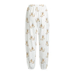 Cartoon Bull Terrier Pattern Print Fleece Lined Knit Pants