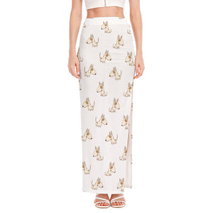 Cartoon Bull Terrier Pattern Print High Slit Maxi Skirt